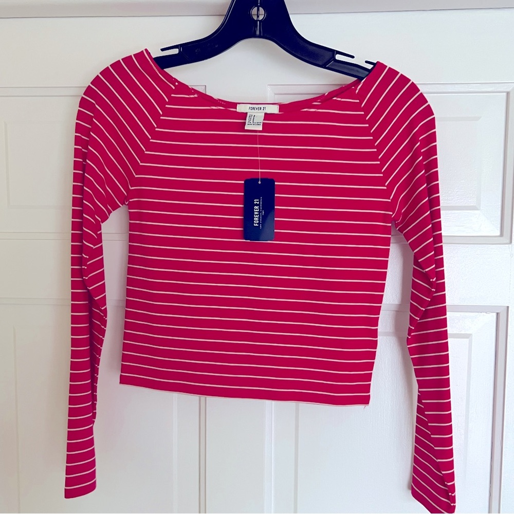 Forever 21 Red & White Stripe long Sleeve Crop
